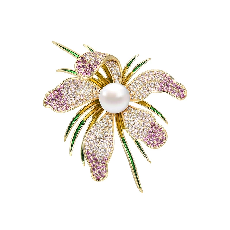 铜合金锆石胸针 31239手工牡丹花胸针饰品精致百搭胸花轻奢高档