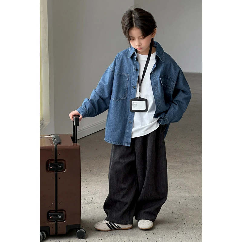 【现货】儿童衬衫外套男童牛仔衬衣中大童宝宝韩版上衣2025新款潮