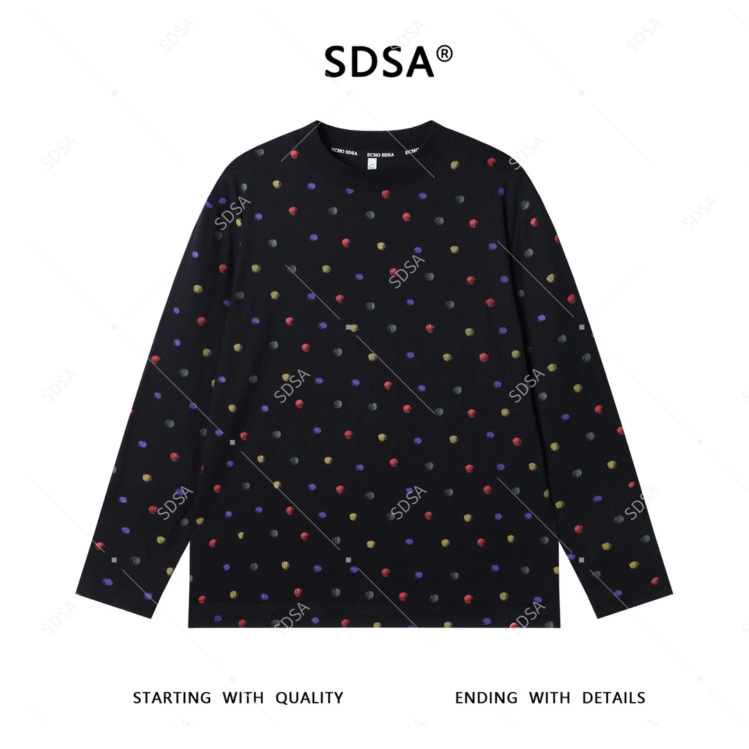 SDSA男士秋冬新款轻奢痞帅男装约彩色波点长袖T恤网红款圆领上衣