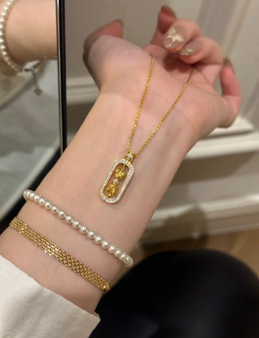 铜项链 铜镶金小众旋转金刚杵项链链子气质轻奢时尚古法金色镶嵌