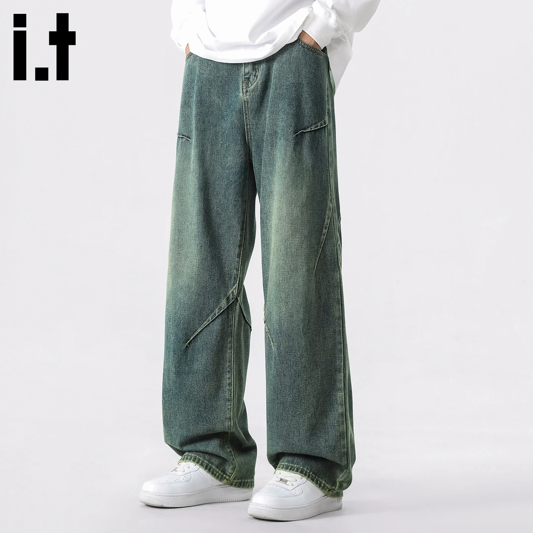 it: CHOCOOLATE美式复古水洗牛仔裤男士秋冬新款宽松直筒阔腿裤子