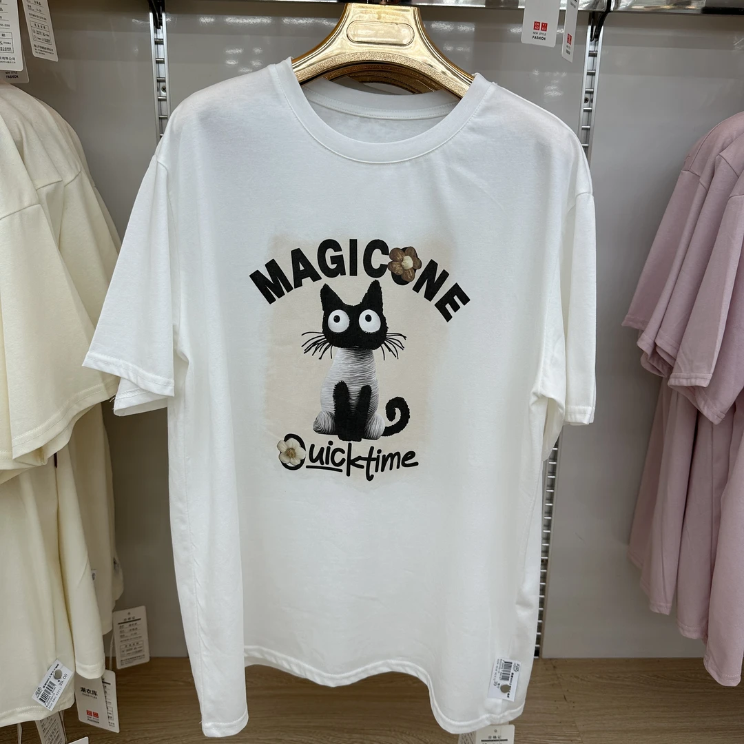 1929297夏季时尚短袖可爱小猫印花圆领百搭T恤