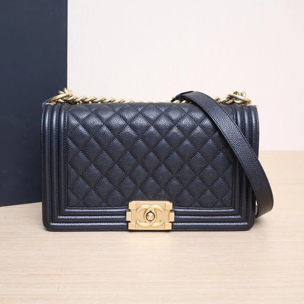 95新 Chanel/香奈儿 【双双】Leboy 中号 25cm 23开 金扣 菱格纹