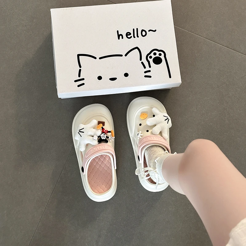 可爱新款卡通老鼠软萌洞洞鞋女款2025夏季厚底防滑外穿包头凉拖鞋