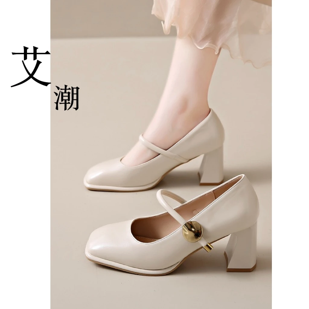 法式玛丽珍鞋粗跟高跟7cm单鞋女浅口气质复古配裙子春季新款960