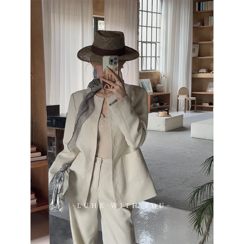 LUHE【新派古典】hehe私服~静奢绳绣复古外套+休闲裤