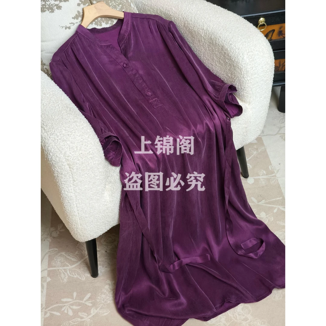 166新中式挂霜香云纱正肩口袋中袖连衣裙时尚夏季款式纯色女裙