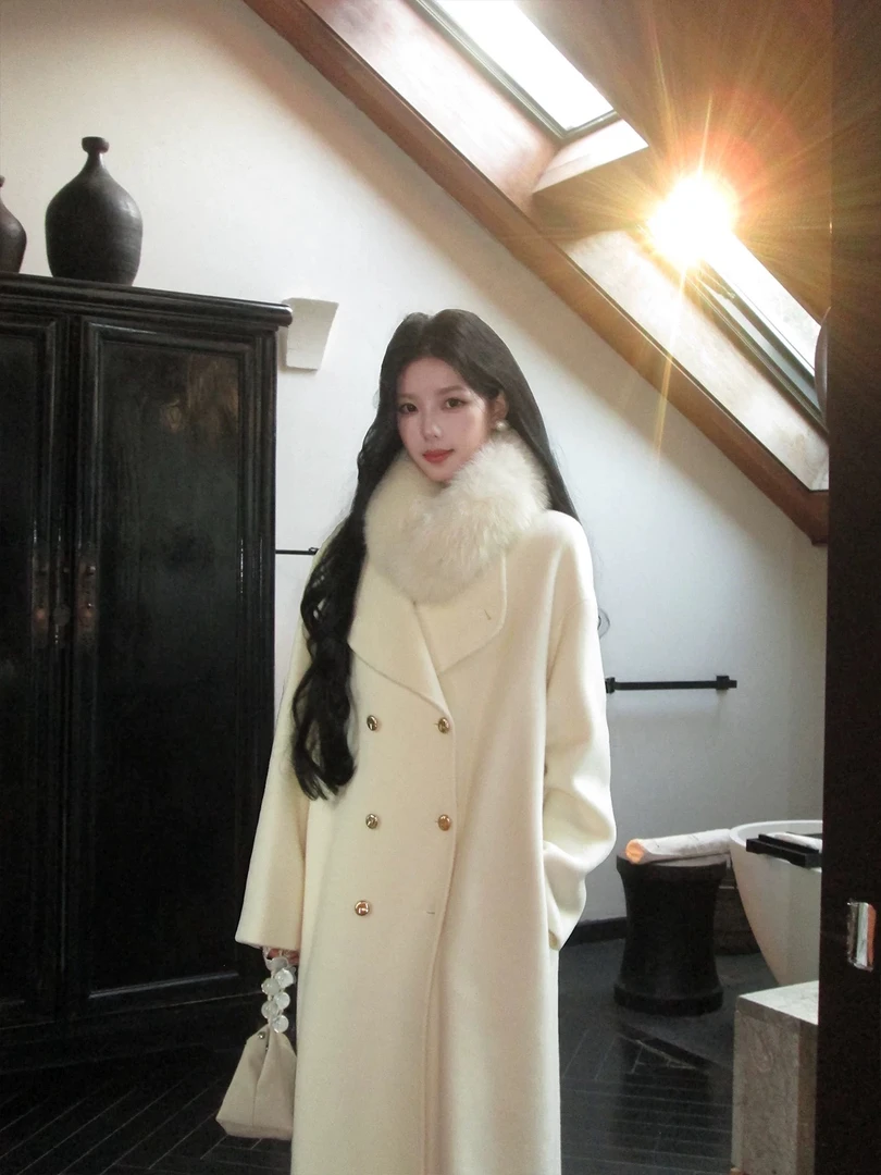 【富士山下】2025秋冬季新款羊毛大衣韩系腰带款羊绒长款保暖外套