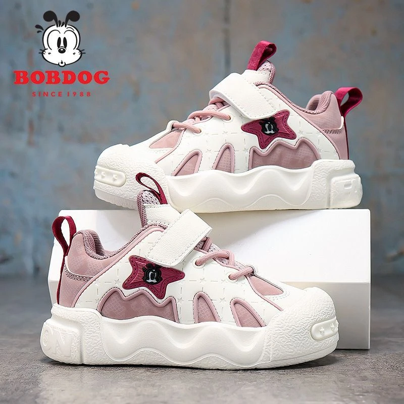 巴布豆女童鞋子皮面防水2025春秋新款软底轻便防滑休闲儿童运动鞋