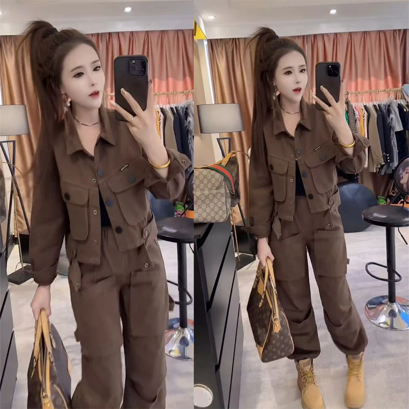 工装牛仔外套两件套工装裤休闲2025秋季洋气新款时尚工装套装女