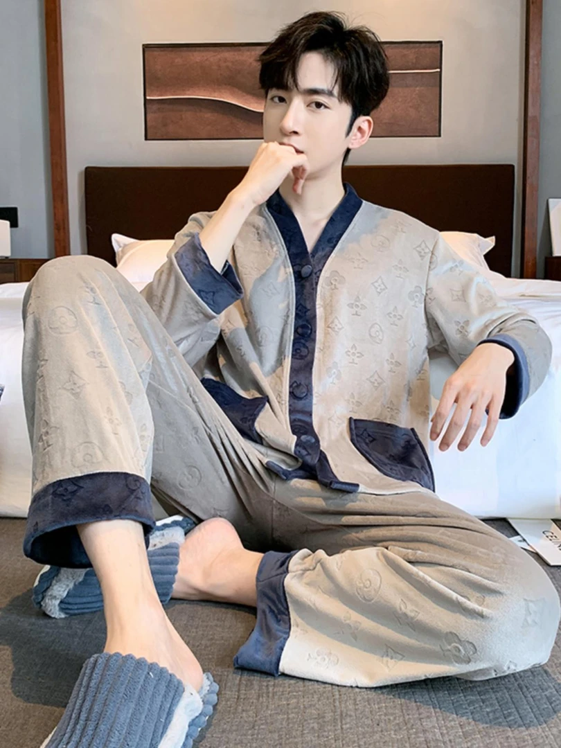 2025年新款睡衣男士秋款海岛绒薄绒男冬季青年帅气秋冬家居服套装