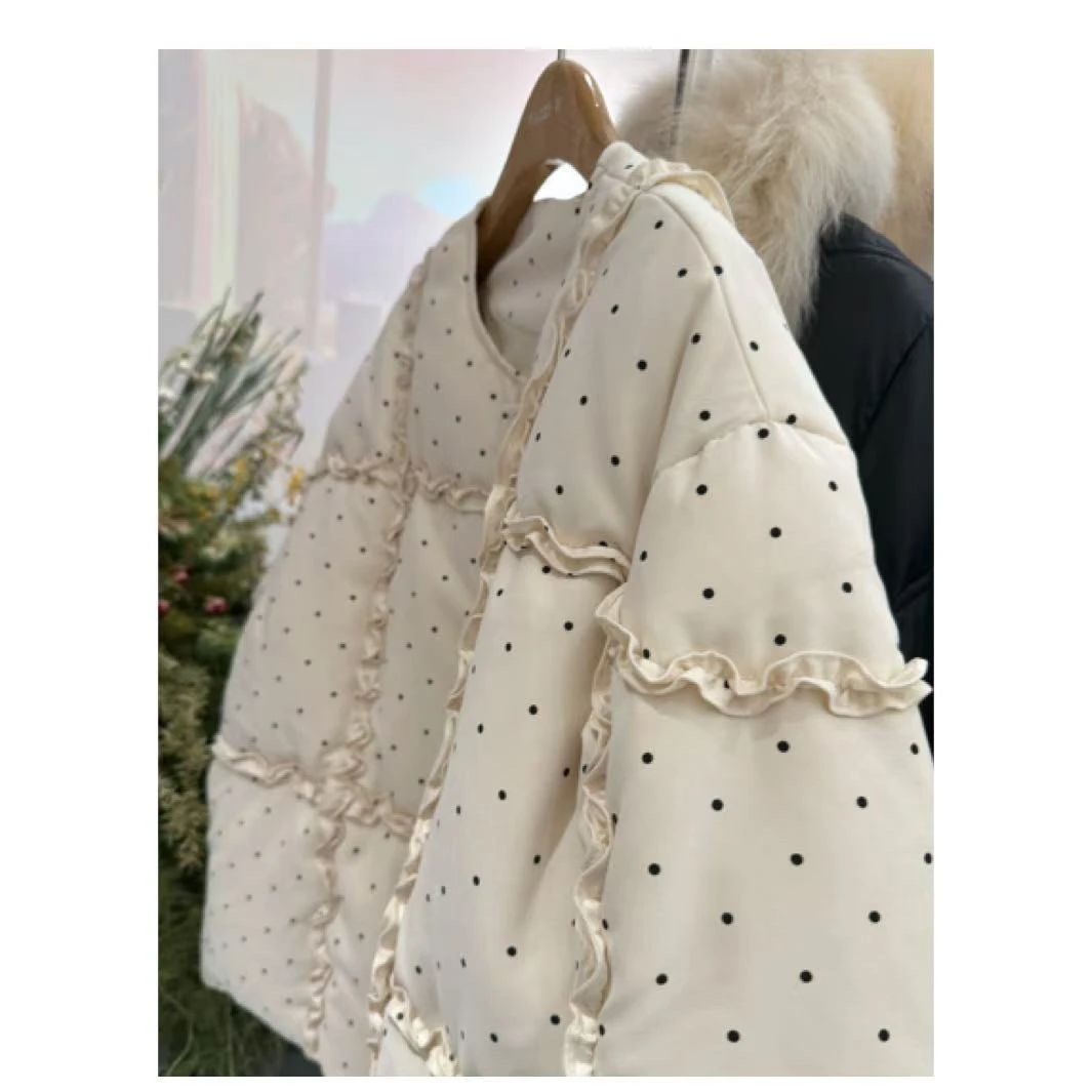 桃子自制 3361 韩版花边百搭波点加厚羽绒服