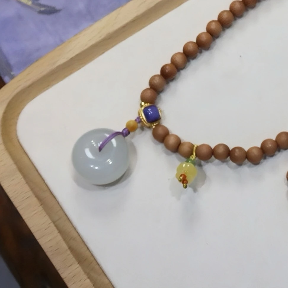 和田玉淡烟紫平安扣21*11.5mm项链长款双圈时尚