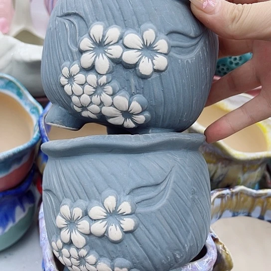 多肉绿植陶瓷花盆9.9包邮，有孔