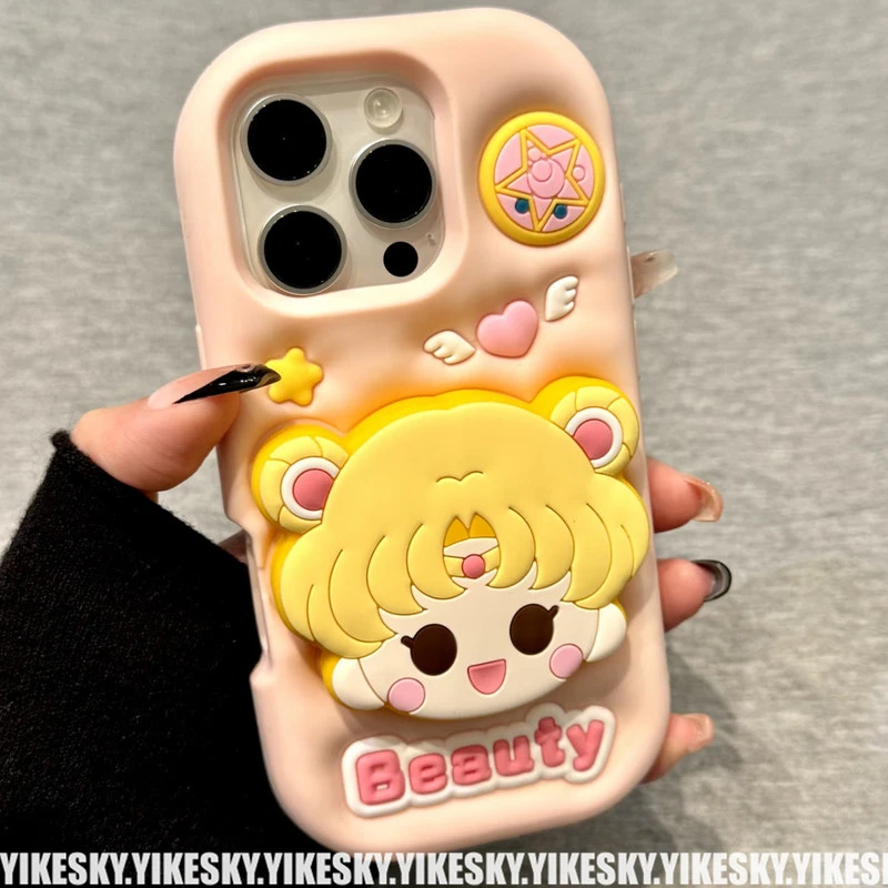 立体卡通美少女支架苹果17promax手机壳iPhone16硅胶1514131211女