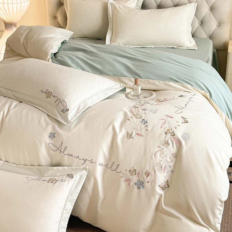 全棉磨毛轻奢刺绣四件套  秋冬裸睡神器