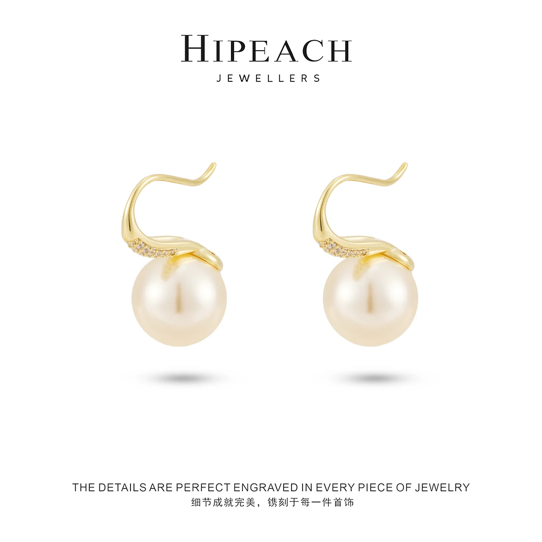 铜合金耳饰 镀K金 14MM高跟鞋珠珠耳环HTANBN0117