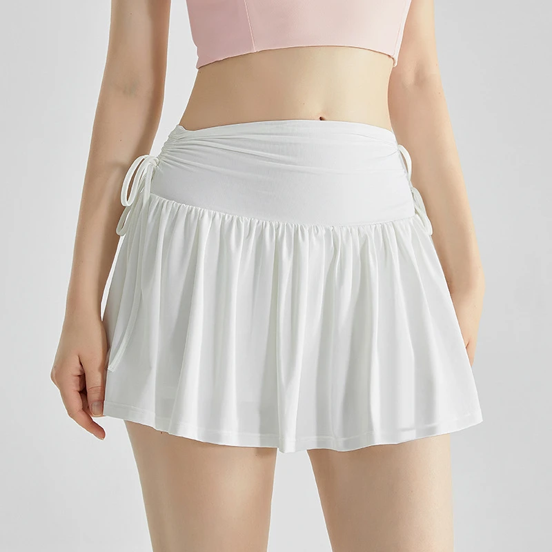 DQ-007 冰丝凉感假两件抽绳百褶瑜伽运动短裙网球裙