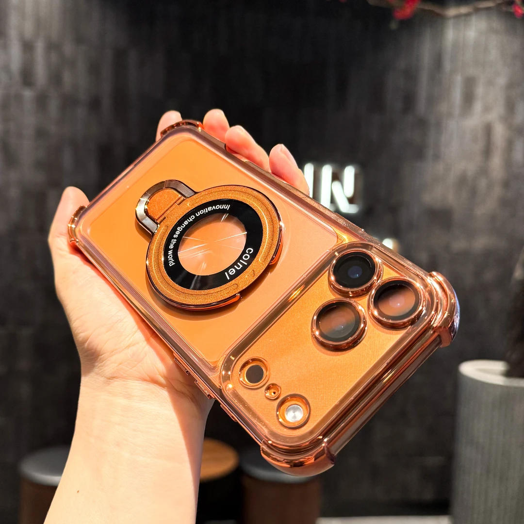 星宇橙支架适用苹果17promax手机壳带镜头膜16四角气囊防摔软套15