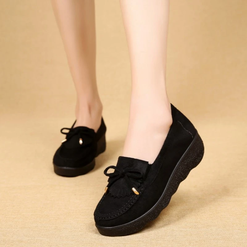 秋季新款老北京布鞋女单鞋厚底松糕妈妈鞋百搭豆豆鞋黑色工作鞋女