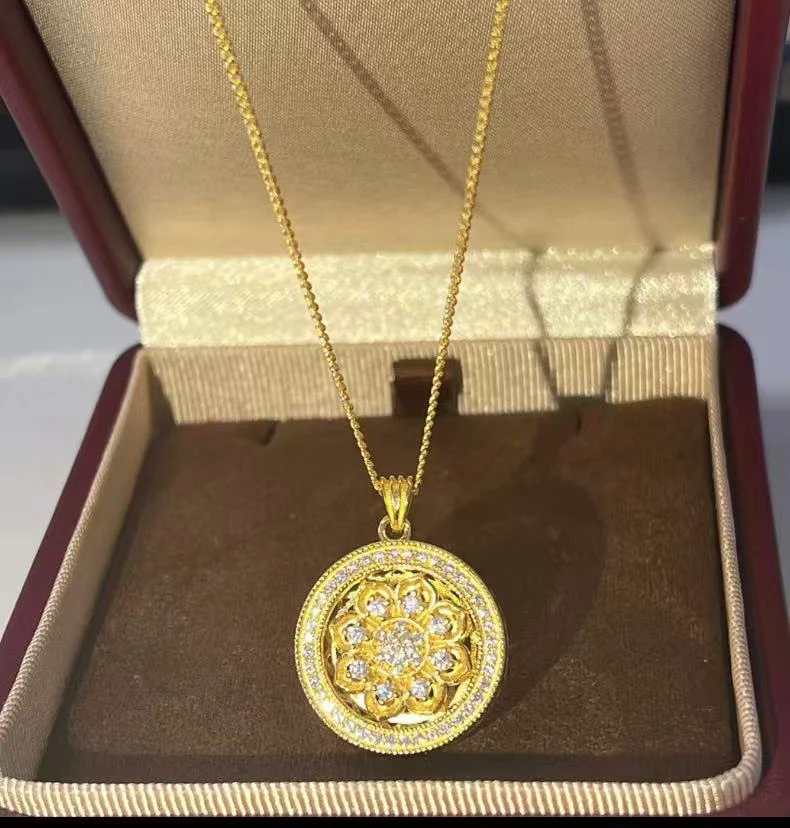 坠链均足银 可旋转莲花罗盘项链8081