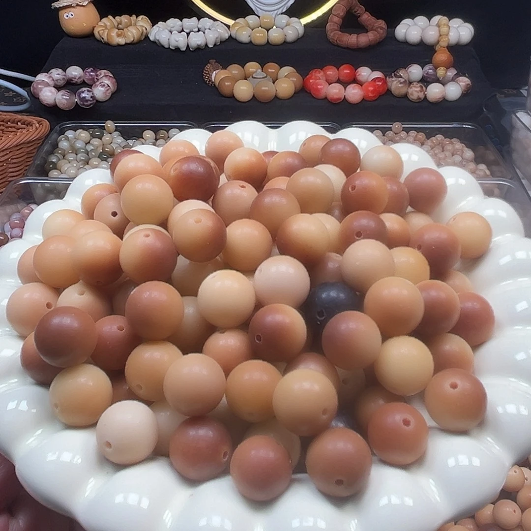 菩提根/象牙果手串500颗1314混装奶咖色圆珠微瑕