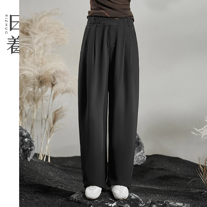 日着寻径黑休闲裤女2025年新款百搭宽松垂感萝卜长裤子RD3115K0