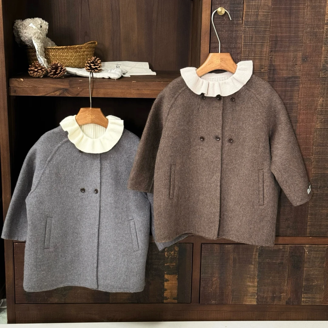 秘密花园绵羊毛女童三粒扣双面羊毛大衣650115