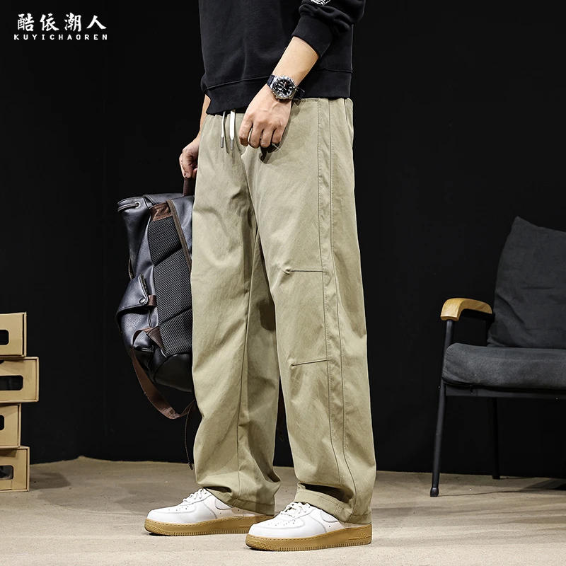 防水抗皱户外直筒休闲裤男士秋季2025新款潮牌宽松弯刀长裤子春秋