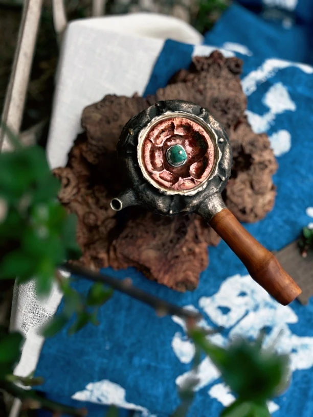 全手工锻打足银锔钉侧把壶煮水银壶436克