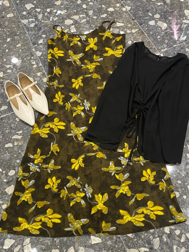 时尚气质花吊带两件套连衣裙裙《自然风》