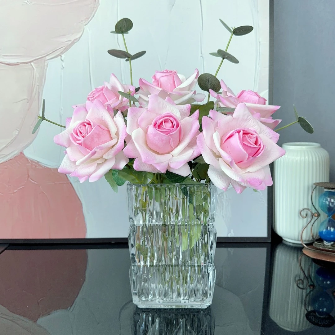 保湿手感玫瑰套装仿真花高端轻奢逼真假花客厅茶几摆件餐桌花摆设