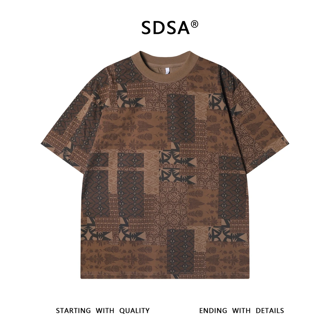 夏季高级感新款韩系拼贴艺术图案圆领短袖T恤撞色舒适百搭上衣