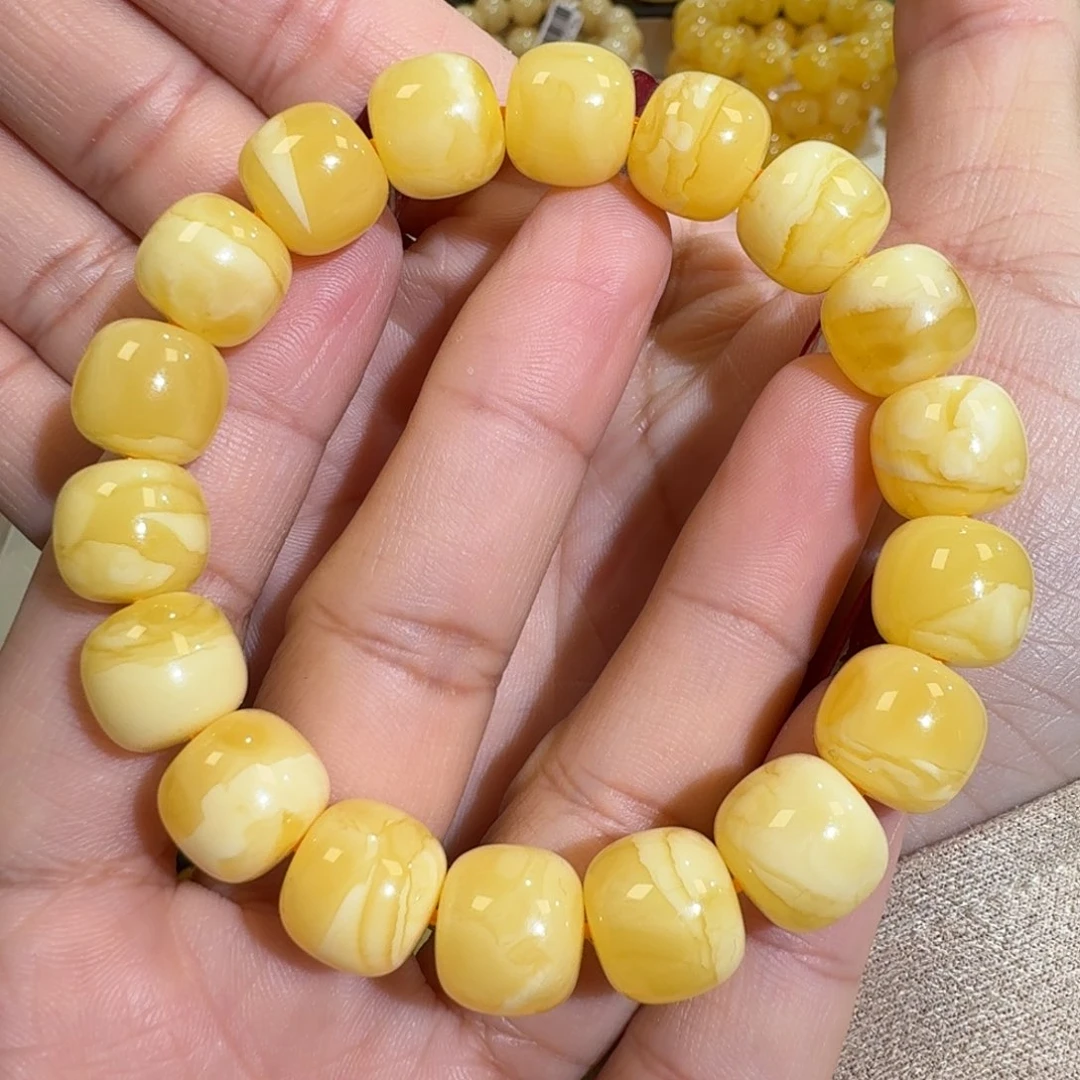 琥珀未镶嵌珠宝奇石12m焦皮同料老型花蜡手串19.2