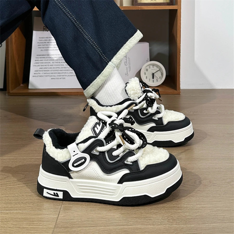 Warrior/回力黑白女鞋新款秋冬韩版保暖板鞋小众原创二棉鞋女鞋子