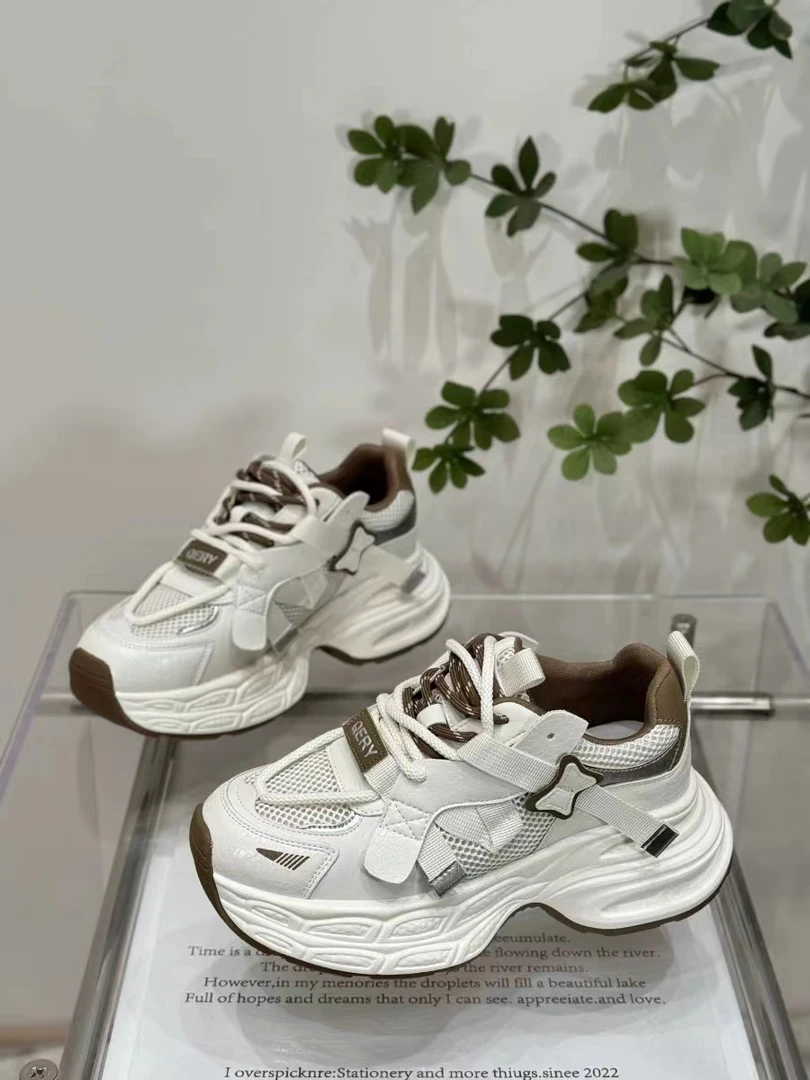 厚底老爹鞋2025春季新款网面拼色运动鞋软底小白鞋