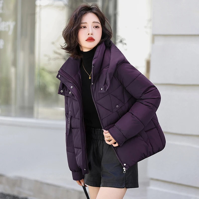 2025冬季新款连帽短款棉服女时尚显瘦不挑人洋气保暖简约百搭外套