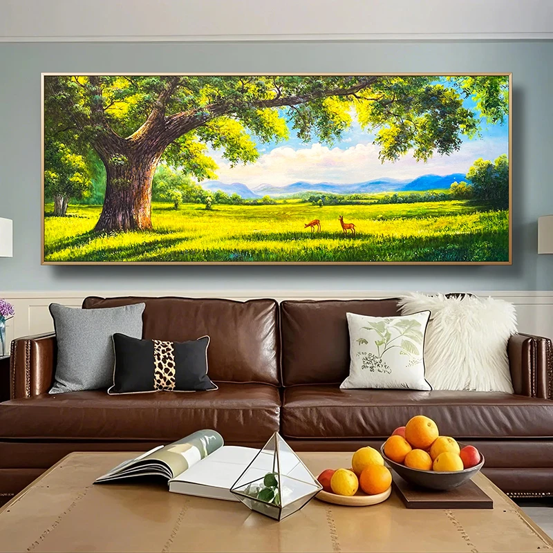 （绿原鹿影）风景客厅办公室挂画靠山装饰画日照金山肌理油画
