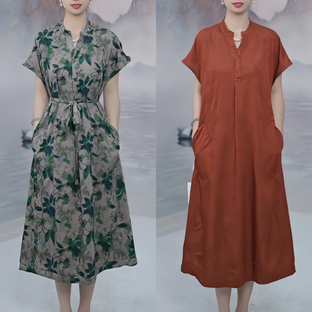 2639  双面双穿重磅提花国风款V领气质遮肉显瘦女装连衣裙