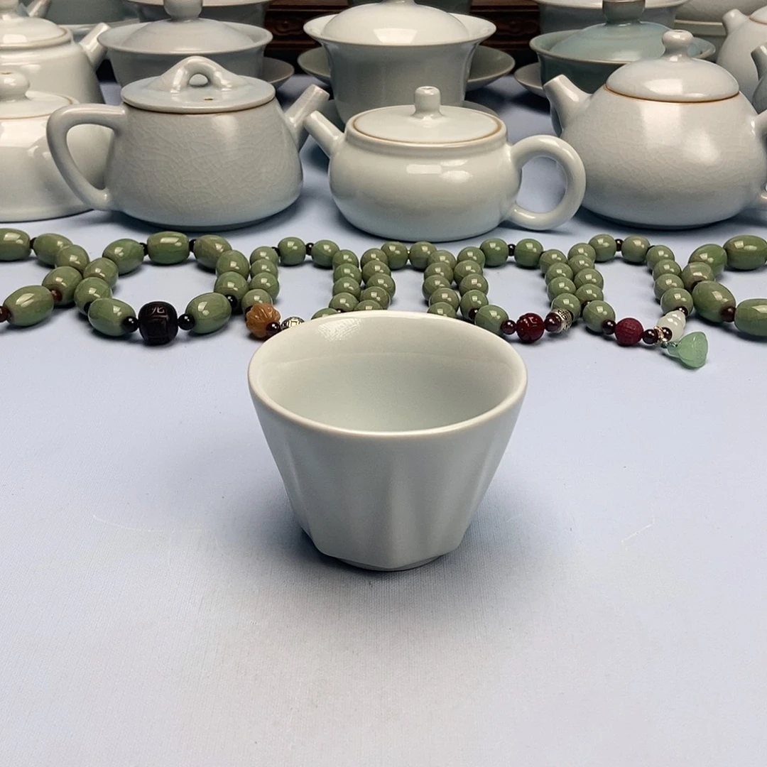 杯月白釉棱形杯原矿原釉原产地