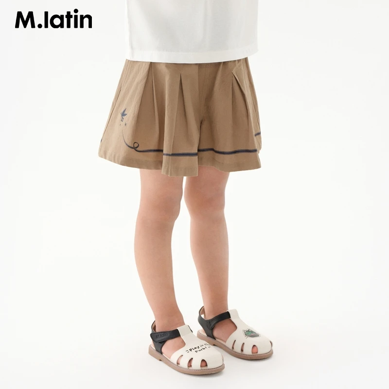 马拉丁儿童裤子25夏新款女小童百搭学院风百褶大摆裙裤牛仔短裤