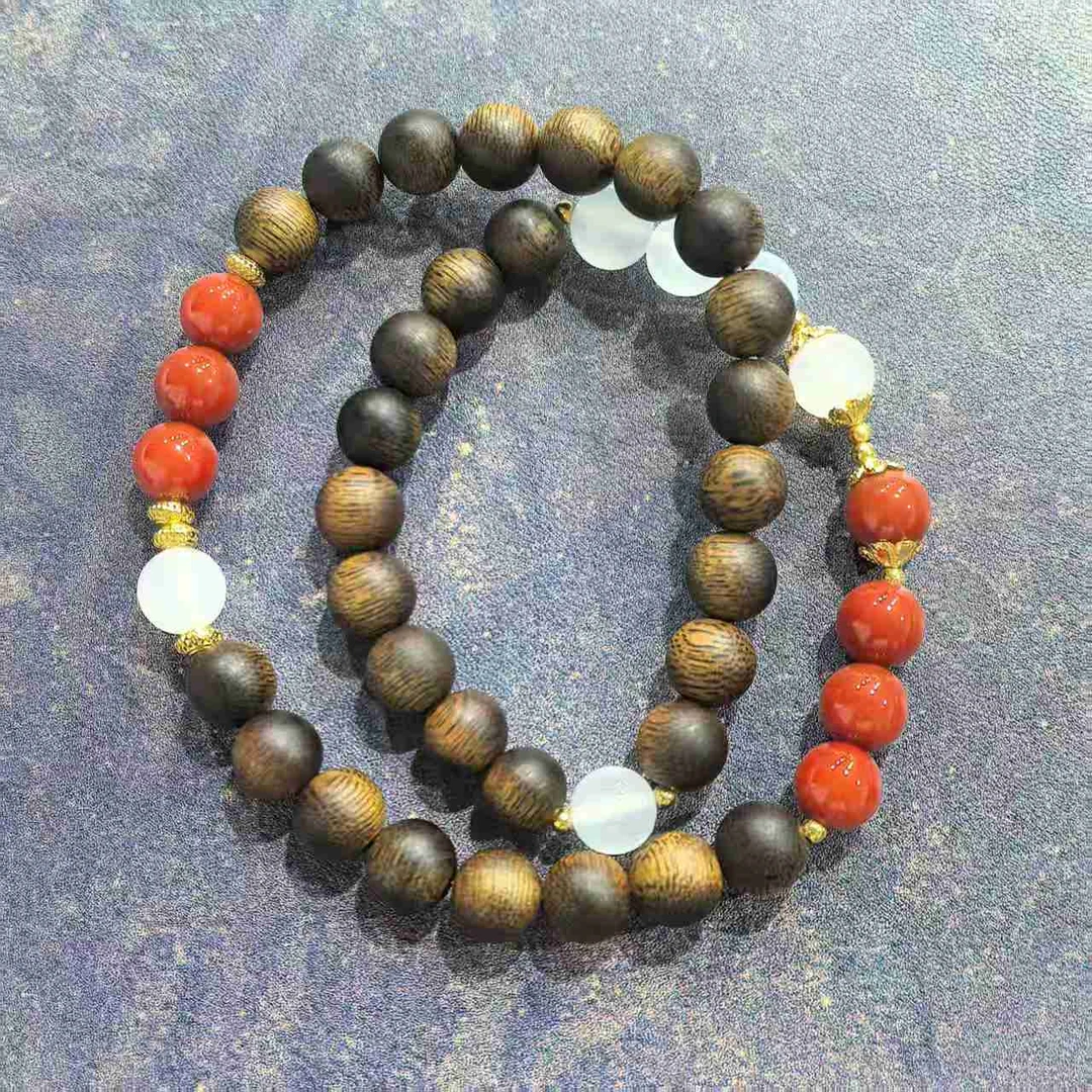 SZH0862-南红玛瑙8mm朱白双圈手串