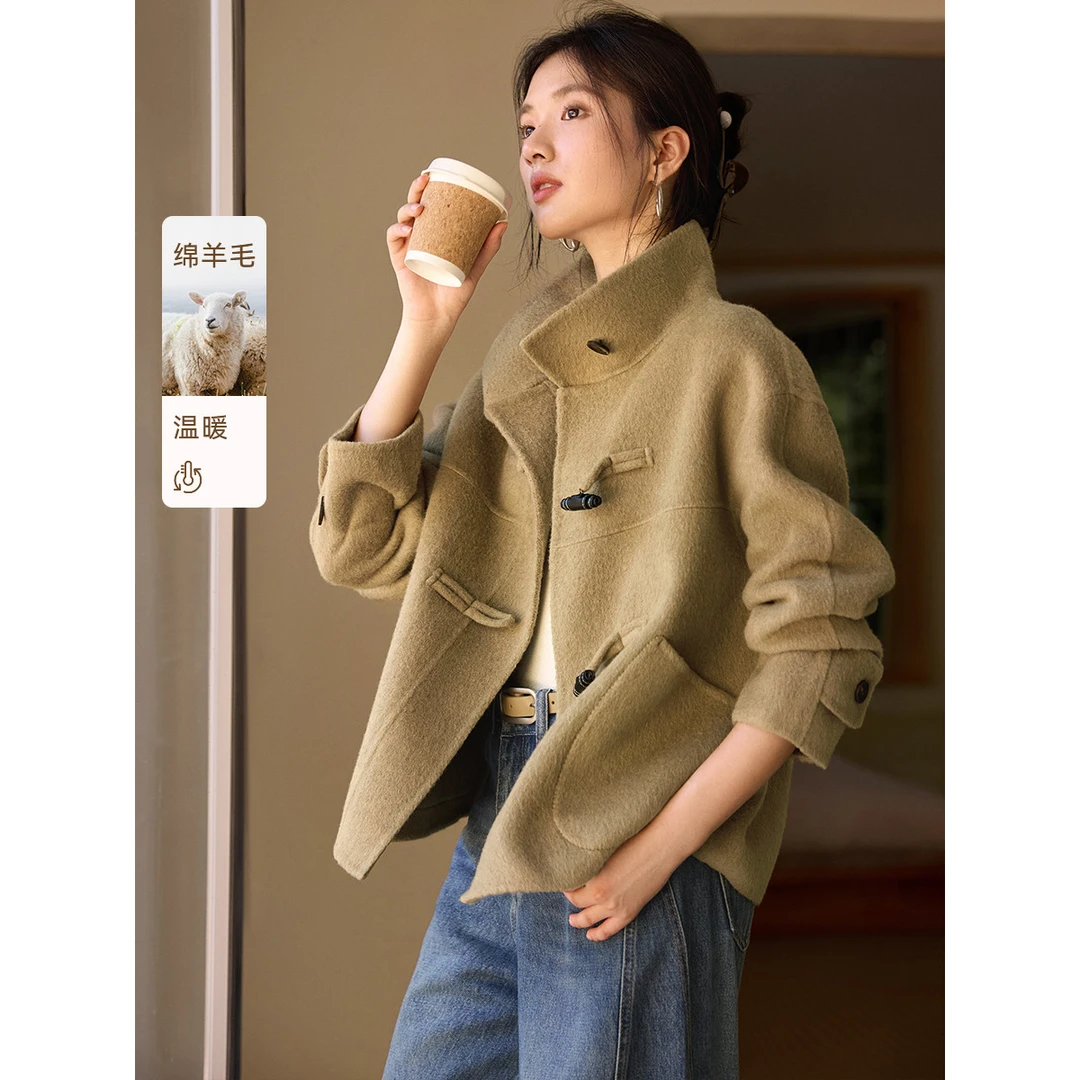XWI｜【爆款推荐】2025秋冬新款设计感扣袢立领双面呢大衣