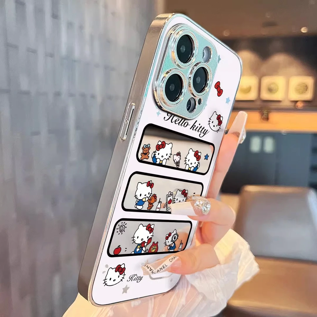 适用于苹果16pro手机壳镜面日常猫咪iphone12套硅胶14全包防摔15