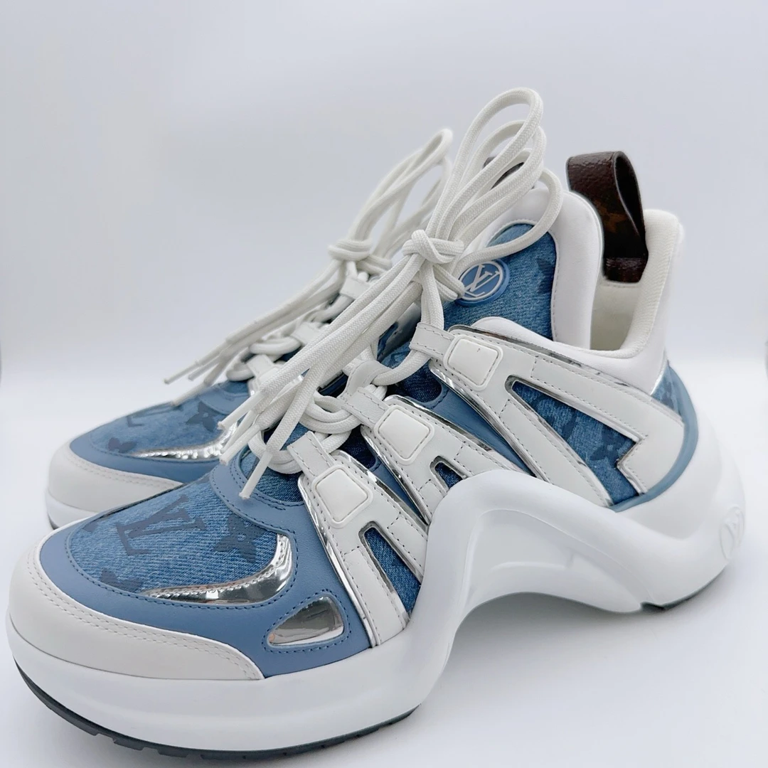 99新 LouisVuitton/路易威登 37.5码蓝牛仔满印拱桥老爹鞋/00876