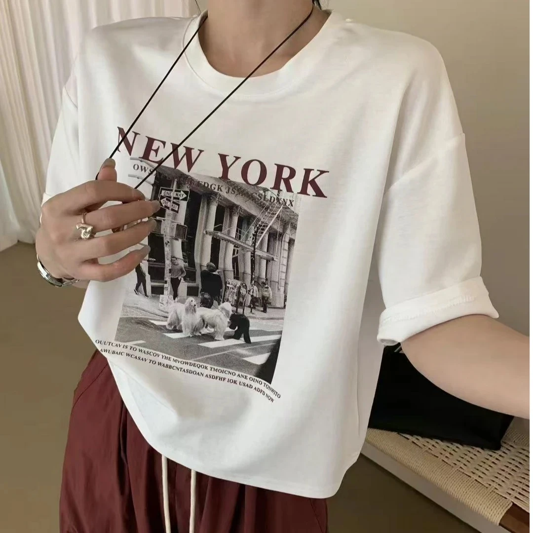 武汉琴姐【T恤】夏季新款时尚大图设计T恤 衣长52公分左右 91189#