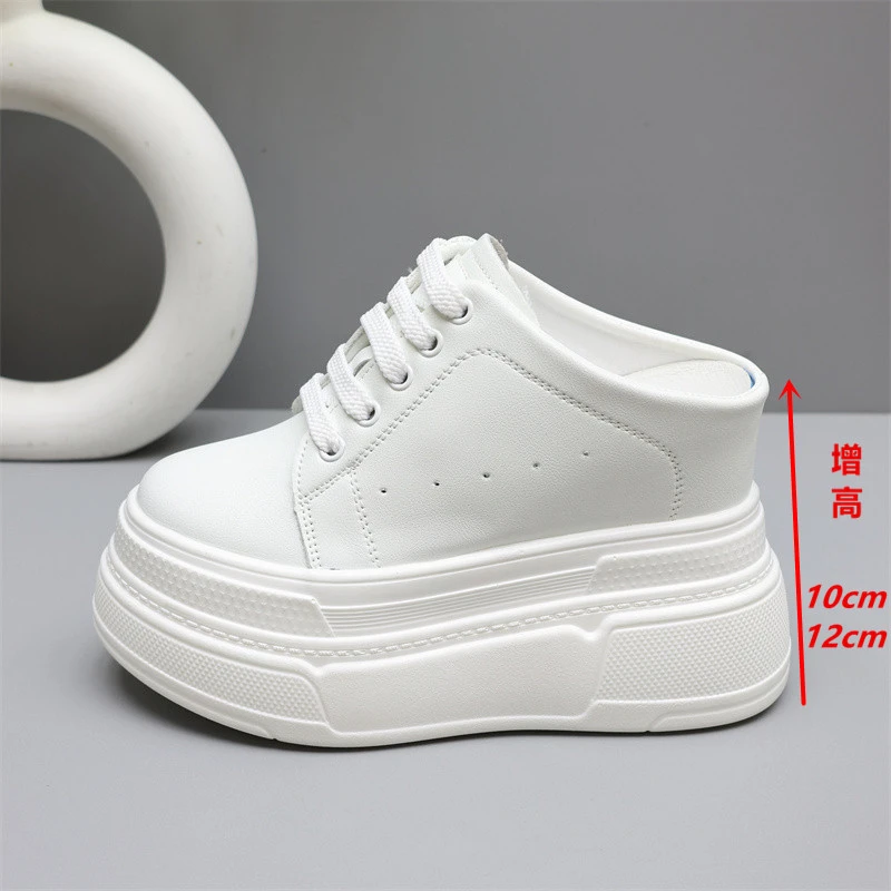 小个子包头半拖鞋女内增高12cm厚底松糕夏季透气外穿10cm小白鞋女