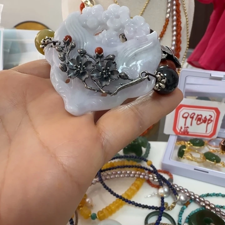 三***油翡翠未镶嵌手链狐狸面具手牌53.1天然结构有色