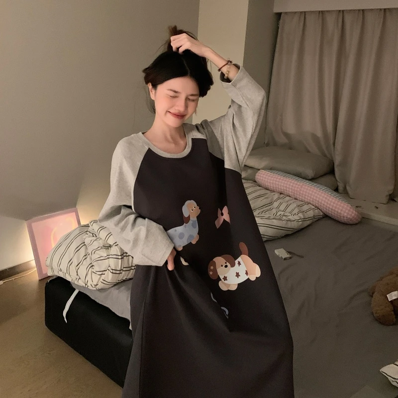 秋季睡裙女长袖自带胸垫2025年新爆款高级感遛弯家居服睡衣可外穿