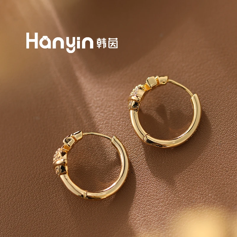 铜合金合成锆石耳饰 2.5cm时尚百搭重工满微镶土星耳环AAA